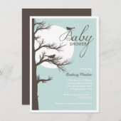 ハロウィンのベビーシャワーの茶色がかった鋼色の鳥の木の月 招待状 (正面/裏面)