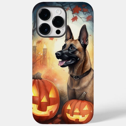 ハロウィンのベルジアンマリノアとカボチャの怖いデザイン Case-Mate iPhoneケース (裏面)