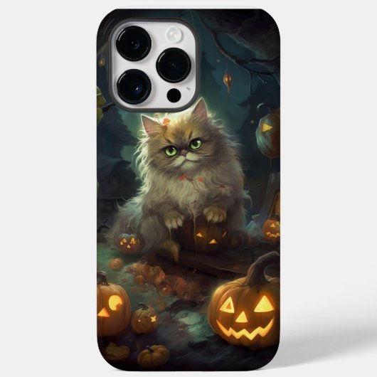 ハロウィンのペルシャ猫とかぼちゃの怖いデザイン Case-Mate iPhoneケース (裏面)