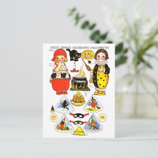 ハロウィンのペーパー人形のDollyDingleのモダンのヴィンテージ シーズンポストカード (スタンド正面)