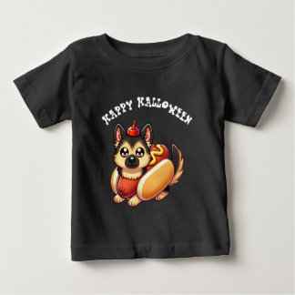 ハロウィンのホットドッグのコスチュームの可愛いシェパード ベビーTシャツ