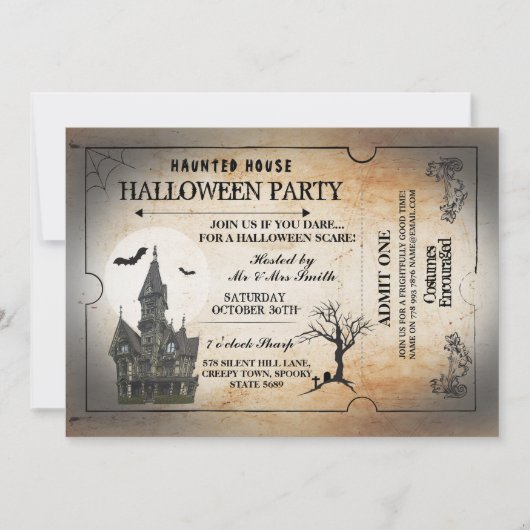 ハロウィンのホームパーティの招待の恐怖不気味なチケット 招待状 (正面)