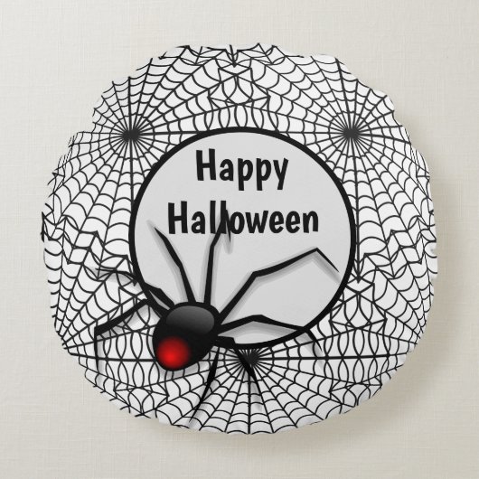 ハロウィンのホーム装飾 黒クモの巣 ラウンドクッション (正面)