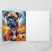 ハロウィンのボクサー犬とカボチャの怖いデザイン カード (内部)