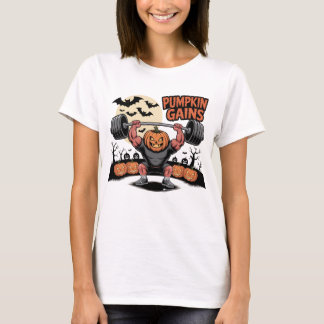 ハロウィンのボディービルおもしろいパンプキンTシャツ Tシャツ