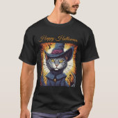 ハロウィンのボロボロ魔女猫  Tシャツ (正面)