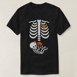 ハロウィンのマタニティー スケルトンのリブケージと赤ちゃん女の子 Tシャツ