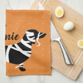 ハロウィンのミイラのダックスフント幸せなHalloweenie キッチンタオル (四つ折り)