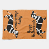 ハロウィンのミイラのダックスフント幸せなHalloweenie キッチンタオル (横)