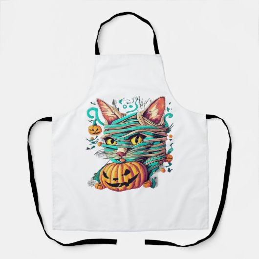 ハロウィンのミイラ猫パロディ エプロン (正面)