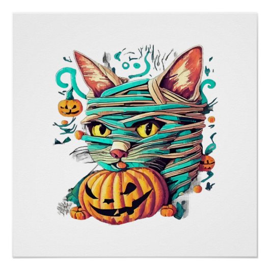 ハロウィンのミイラ猫パロディ ポスター (正面)