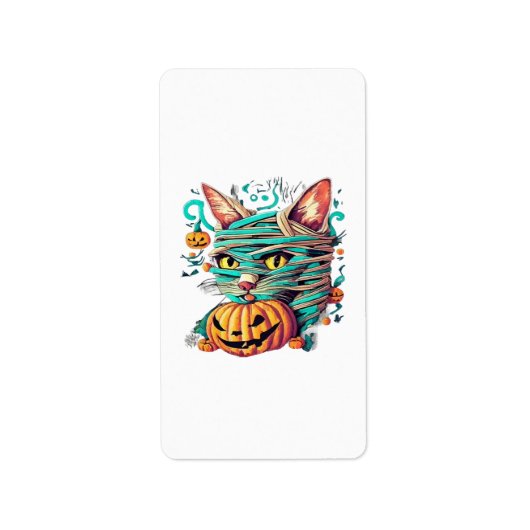 ハロウィンのミイラ猫パロディ ラベル (正面)