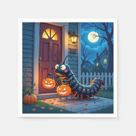 ハロウィンのムカデのトリック・オア・トリート スタンダードカクテルナプキン (正面)