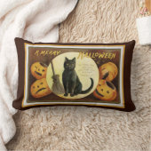 ハロウィンのメリーな黒猫およびカボチャブラウン ランバークッション (ブランケット)