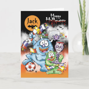 ハロウィンのモンスターたちとサッカーボール カード