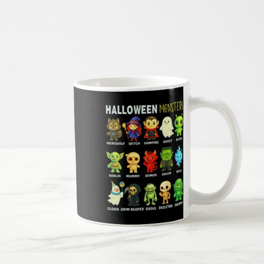 ハロウィンのモンスターの種類 教育ポスター コーヒーマグカップ (右)