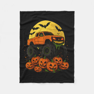 ハロウィンのモンスタートラックがカボチャを破壊 フリースブランケット