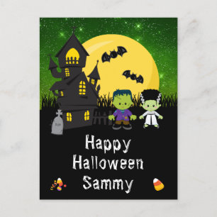 ハロウィンのモンスター グリーン シーズンポストカード