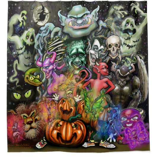 ハロウィンのモンスター シャワーカーテン (正面)
