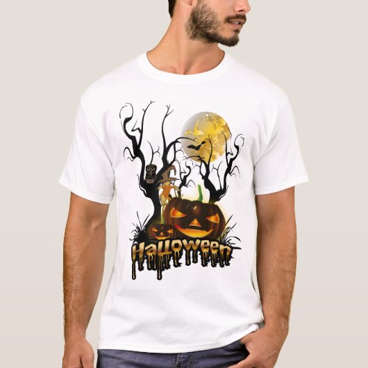 ハロウィンのユーモアあふれるオールとカボチャ Tシャツ (正面)