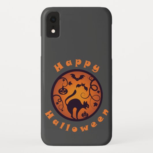 ハロウィンのランタン 黒猫 クモ およびコウモリ Case-Mate iPhoneケース (裏面)