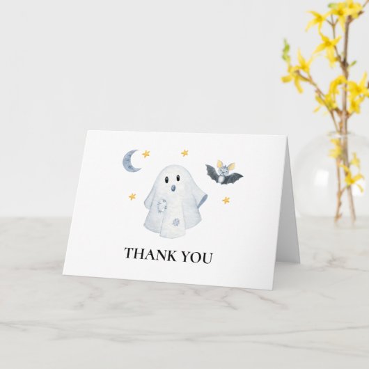 ハロウィンのリトルブー ベビーシャワー お礼 カード (黄色い花)
