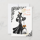 ハロウィンのレースパターンを使ったファッションイラスト 招待状 (正面)