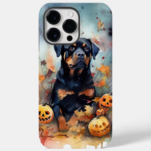 ハロウィンのロットワイラーとカボチャの怖いデザイン Case-Mate iPhoneケース (裏面)