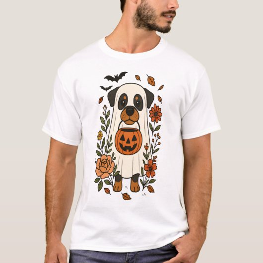 ハロウィンのロットワイラーと花 Tシャツ (正面)
