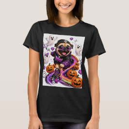 ハロウィンのローラースケートに乗ったパグの犬 Tシャツ