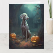 ハロウィンのヴァイマラナーとカボチャの怖いデザイン カード (正面)