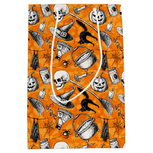 ハロウィンのヴィンテージのトリックまたは御馳走バッグ ミディアムペーパーバッグ (正面)