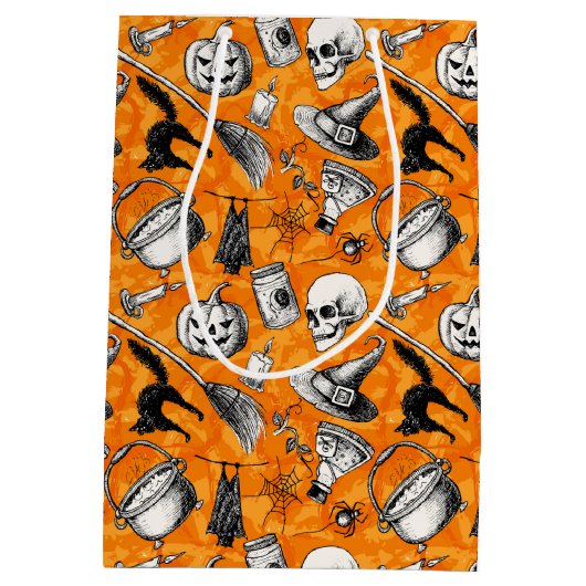 ハロウィンのヴィンテージのトリックまたは御馳走バッグ ミディアムペーパーバッグ (裏面)