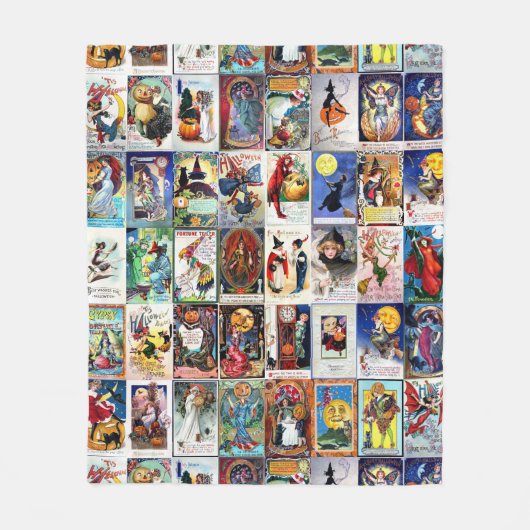 ハロウィンのヴィンテージの郵便はがき フリースブランケット (正面)