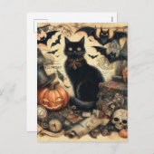 ハロウィンのヴィンテージ ブラックキャット ホリデー シーズンポストカード (正面/裏面)