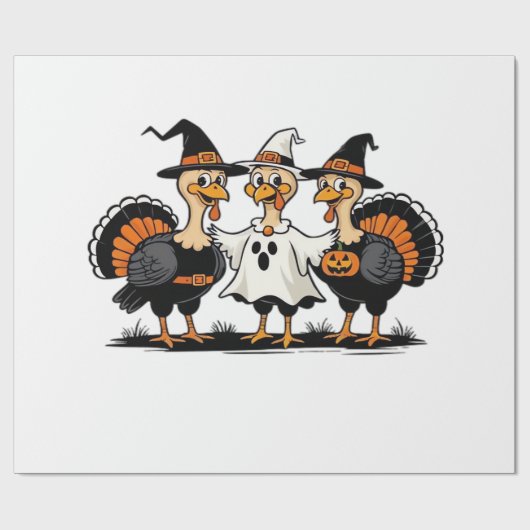 ハロウィンの七面鳥のブー、感謝祭の七面鳥、ホラー ラッピングペーパー (フラット)