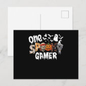 ハロウィンの不気味なゲーマーレオパードが最高にクール シーズンポストカード (正面/裏面)