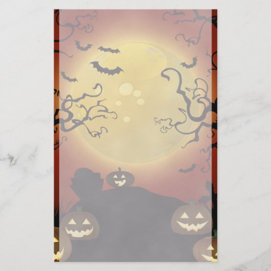 ハロウィンの不気味な月、カボチャおよびこうもりの文房具店 便箋 (正面)
