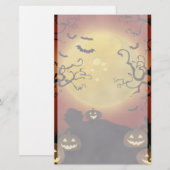 ハロウィンの不気味な月、カボチャおよびこうもりの文房具店 便箋 (正面/裏面)