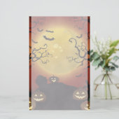 ハロウィンの不気味な月、カボチャおよびこうもりの文房具店 便箋 (スタンド正面)