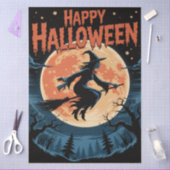 ハロウィンの不気味な魔女が満月に向かって飛ぶ 薄葉紙 (クラフト)