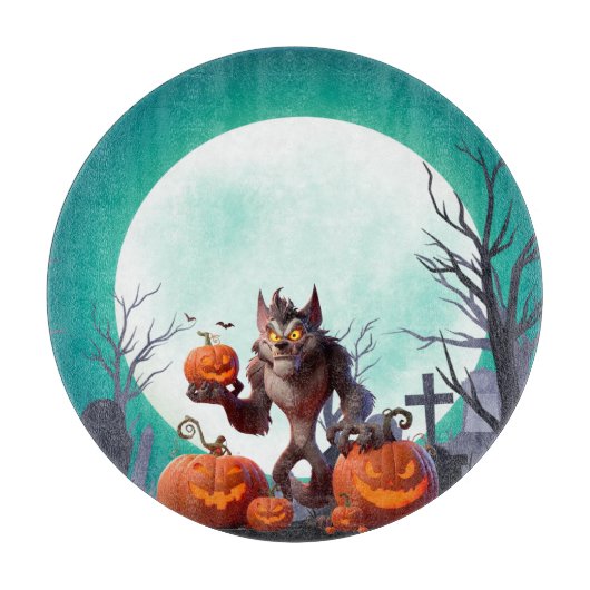 ハロウィンの人狼とかぼちゃ カッティングボード (正面)
