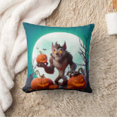 ハロウィンの人狼とかぼちゃ クッション (ブランケット)