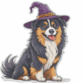 ハロウィンの仔犬のコスチューム かわいい魔女スタイルの犬 シール (正面)
