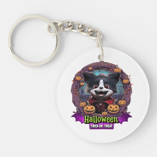 ハロウィンの仔犬のコスチューム キーホルダー (正面)