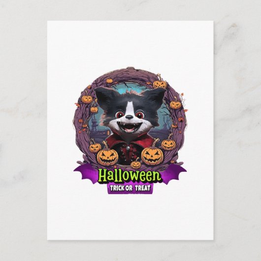 ハロウィンの仔犬のコスチューム ポストカード (正面)