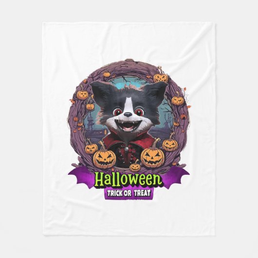 ハロウィンの仔犬の仮装 フリースブランケット (正面)