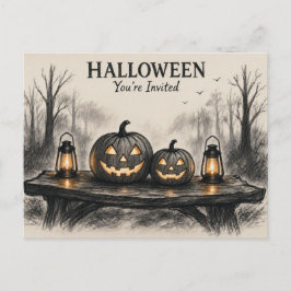 ハロウィンの仮面と神秘の夜 インビテーションポストカード