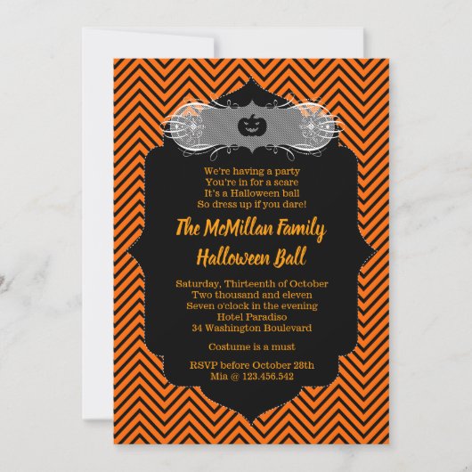 ハロウィンの仮面舞踏会の衣裳のパーティの招待状 招待状 (正面)