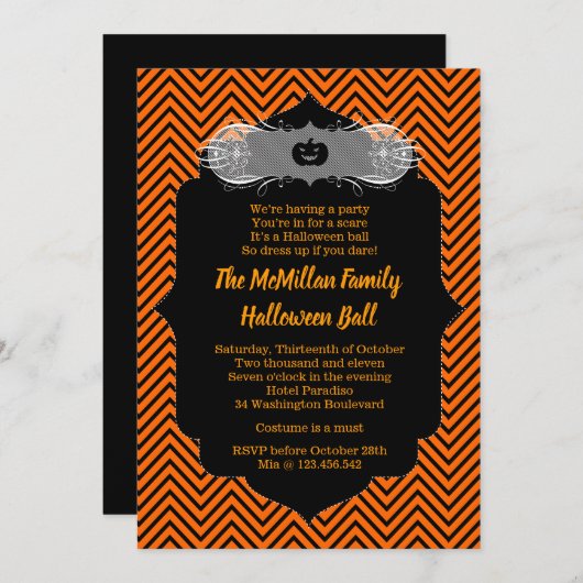 ハロウィンの仮面舞踏会の衣裳のパーティの招待状 招待状 (正面/裏面)